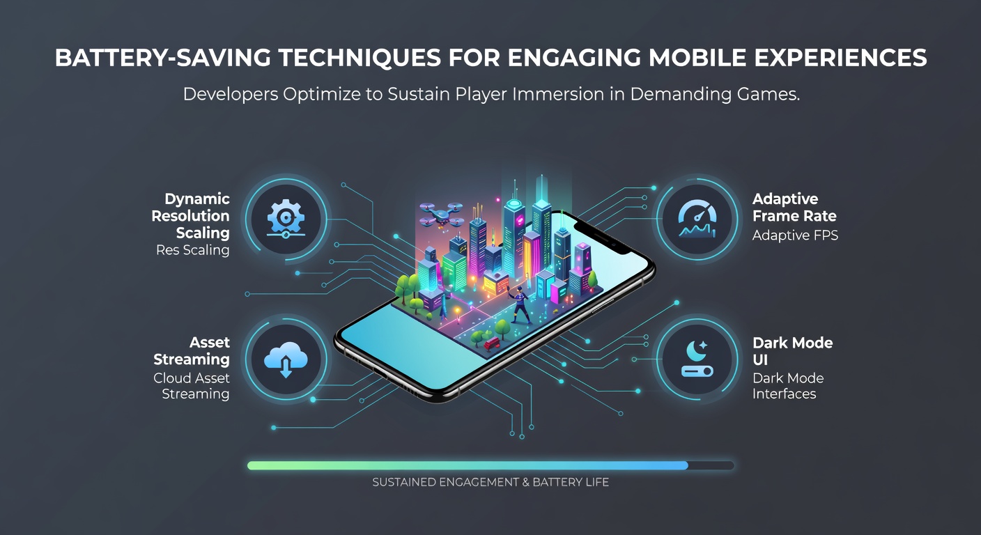Mobile game developers reviewing battery optimization metrics on multiple device screens during a testing session