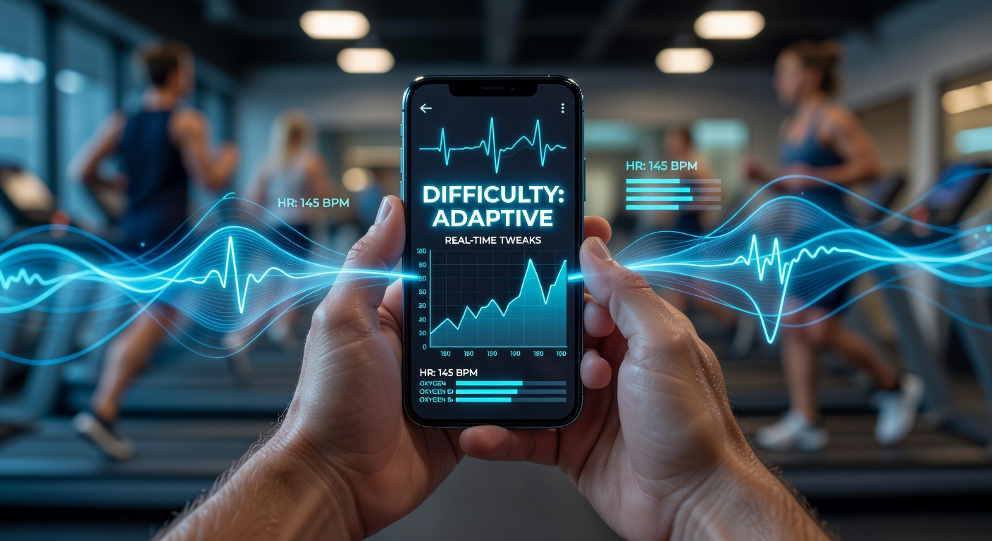 Mobile fitness app interface displaying real-time biometric data streams including heart rate and oxygen levels during an intense workout challenge