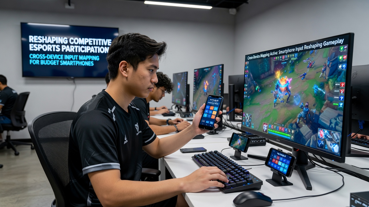 Community esports event in an emerging market where players use mapped controllers on affordable smartphones