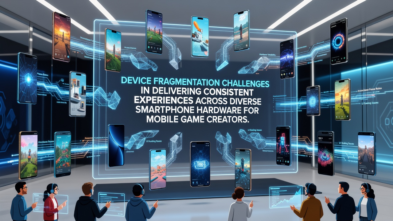 Illustration of diverse smartphone hardware models side by side highlighting variations in screens, processors, and builds