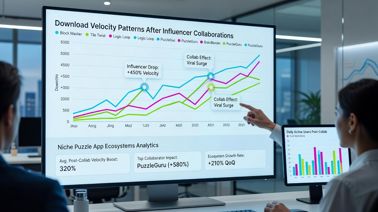 Analytics dashboard displaying regional download trends for puzzle apps post-influencer events