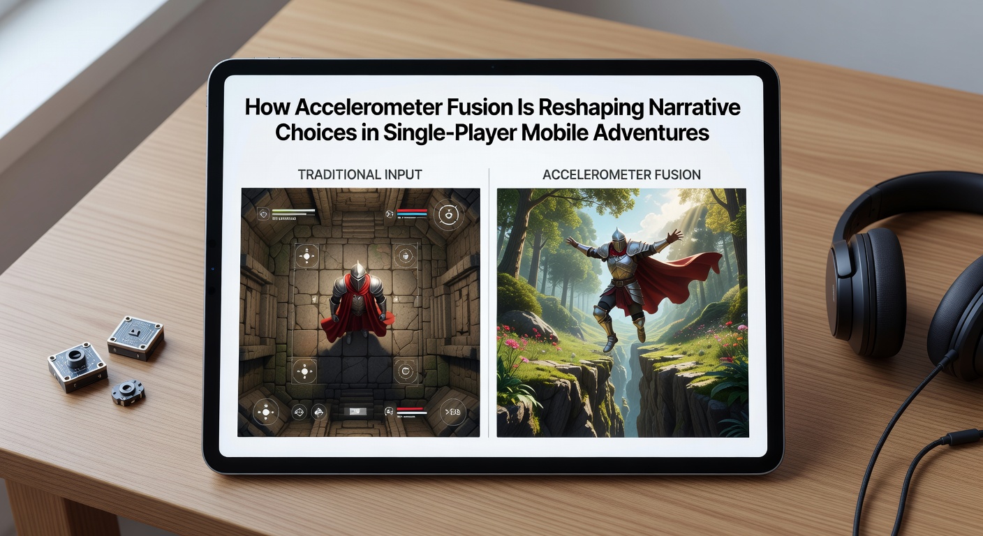 Close-up view of smartphone screen showing narrative choice triggered by device tilt in an adventure game interface