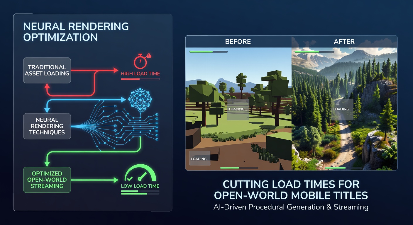 Mobile device screen showing smooth open-world transition powered by neural rendering with minimal latency